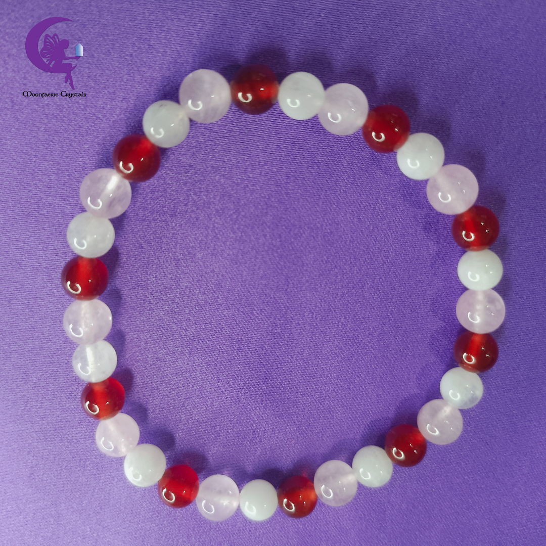 Sacred Rose Flame Bracelet - Carnelian, Rose Quartz & Moonstone