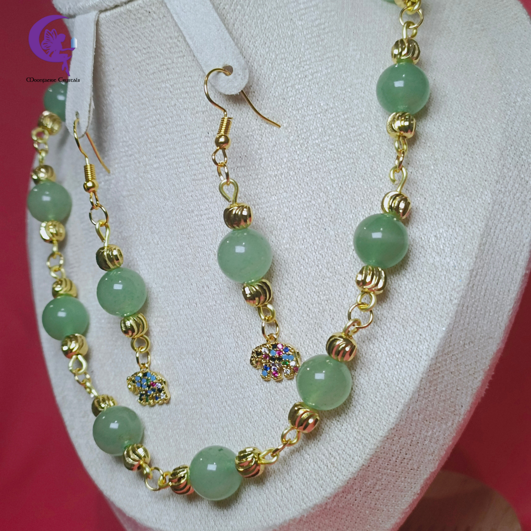 Green Aventurine Fortune Elephant Jewelry Set