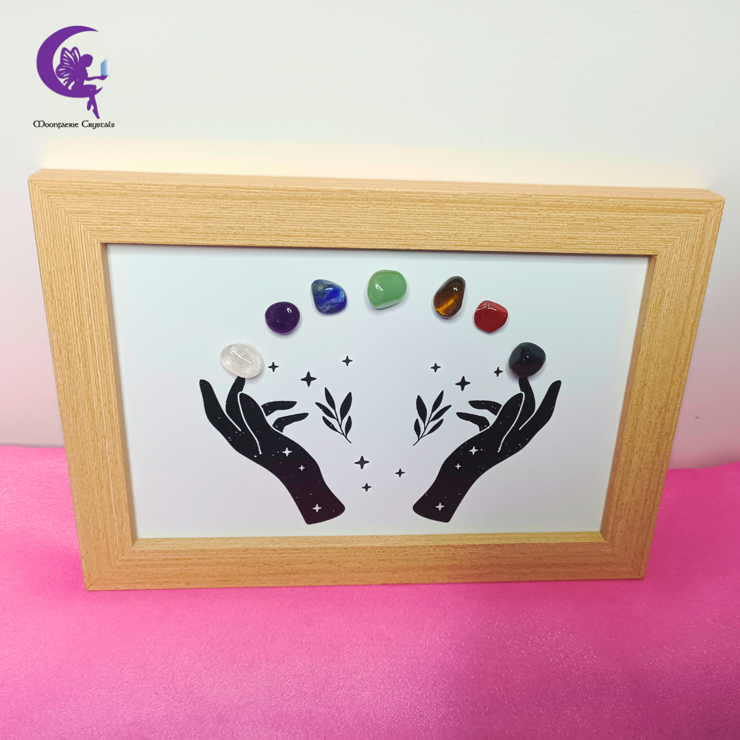 Framed Reiki Magic 7 Chakra Crystals Display Decor