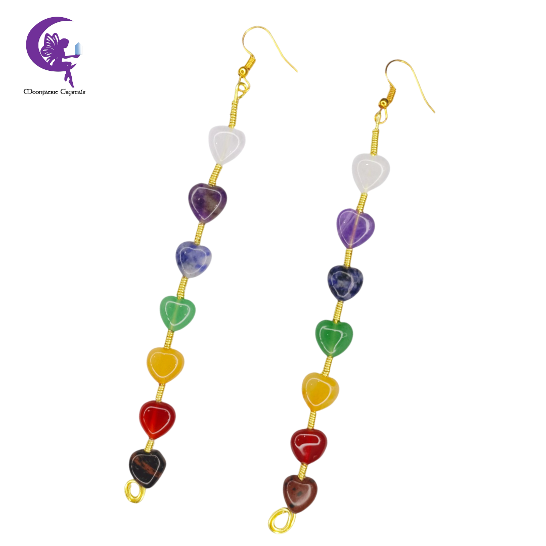 7 Chakra Rainbow Hearts Dangling Earrings