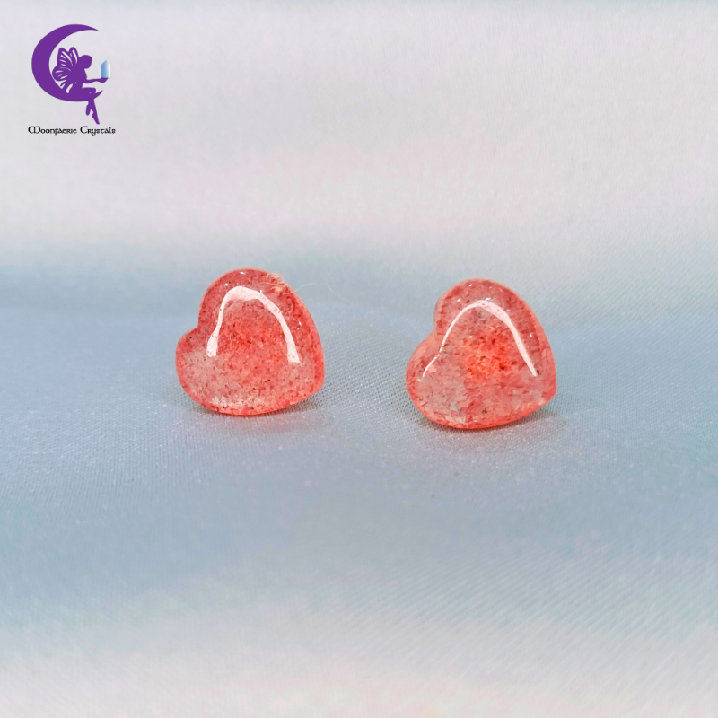 Heart Strawberry Quartz Stud Earrings 🍓💖