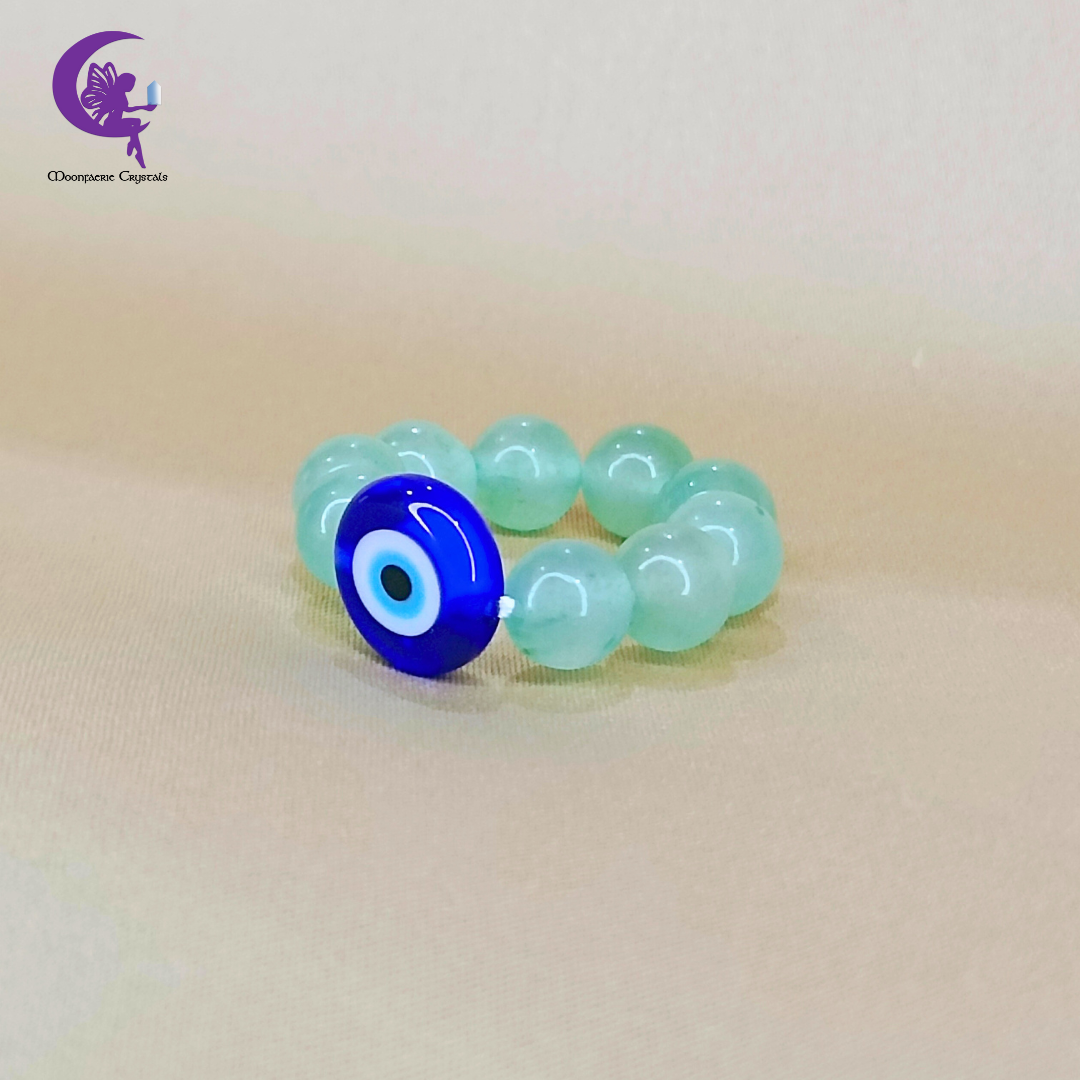 Evil Eye Green Aventurine Beaded Ring – The Money Magnet