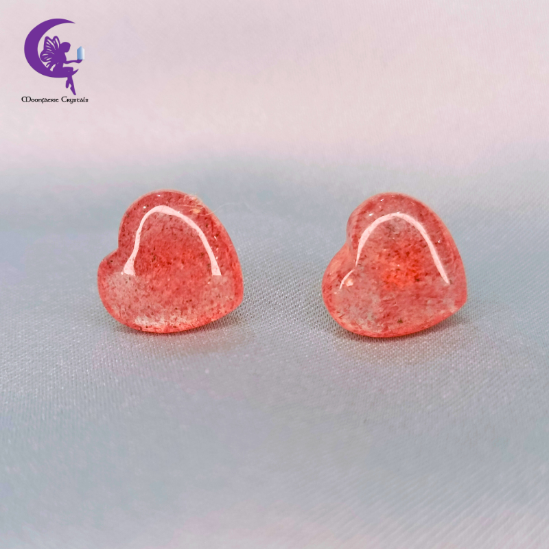 Heart Strawberry Quartz Stud Earrings 🍓💖