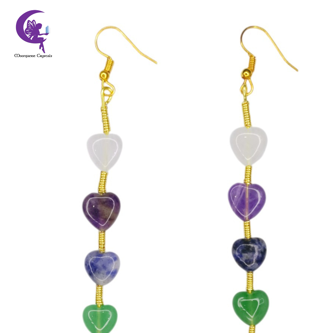 7 Chakra Rainbow Hearts Dangling Earrings