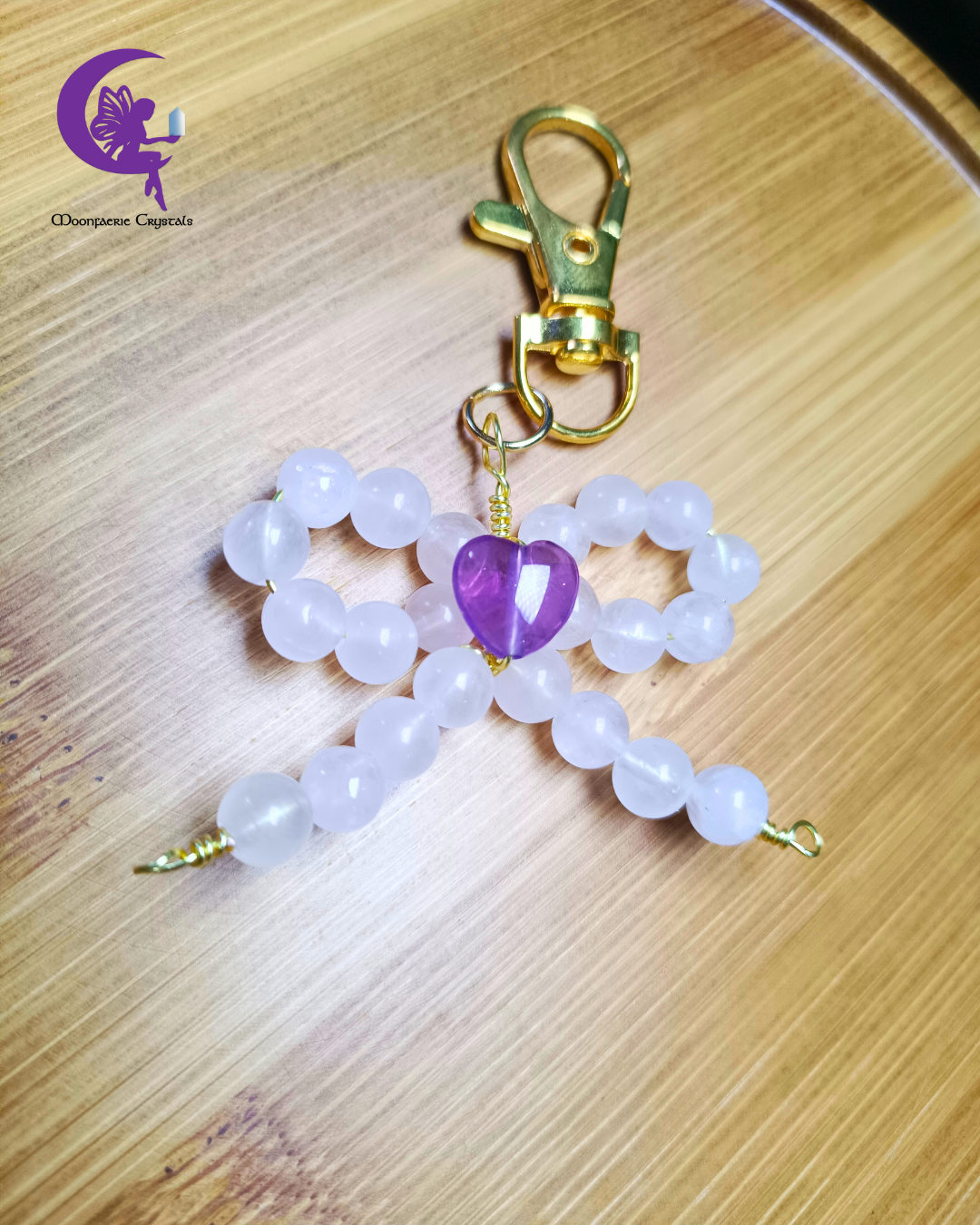 Enchanted Fairy Bow – Rose Quartz & Amethyst Keyring