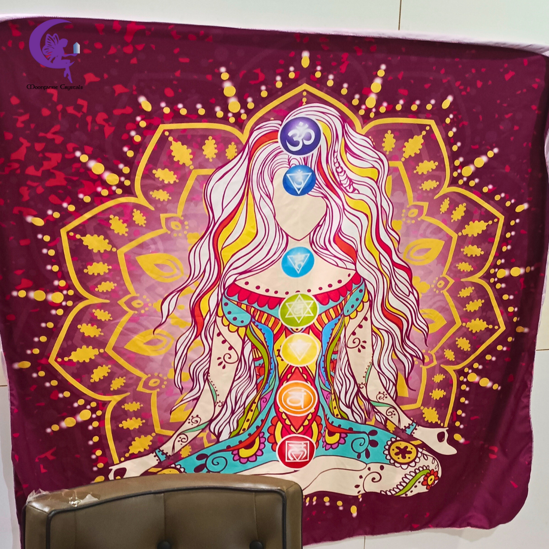 Spiritual Woman Meditating 7 Chakra Tapestry