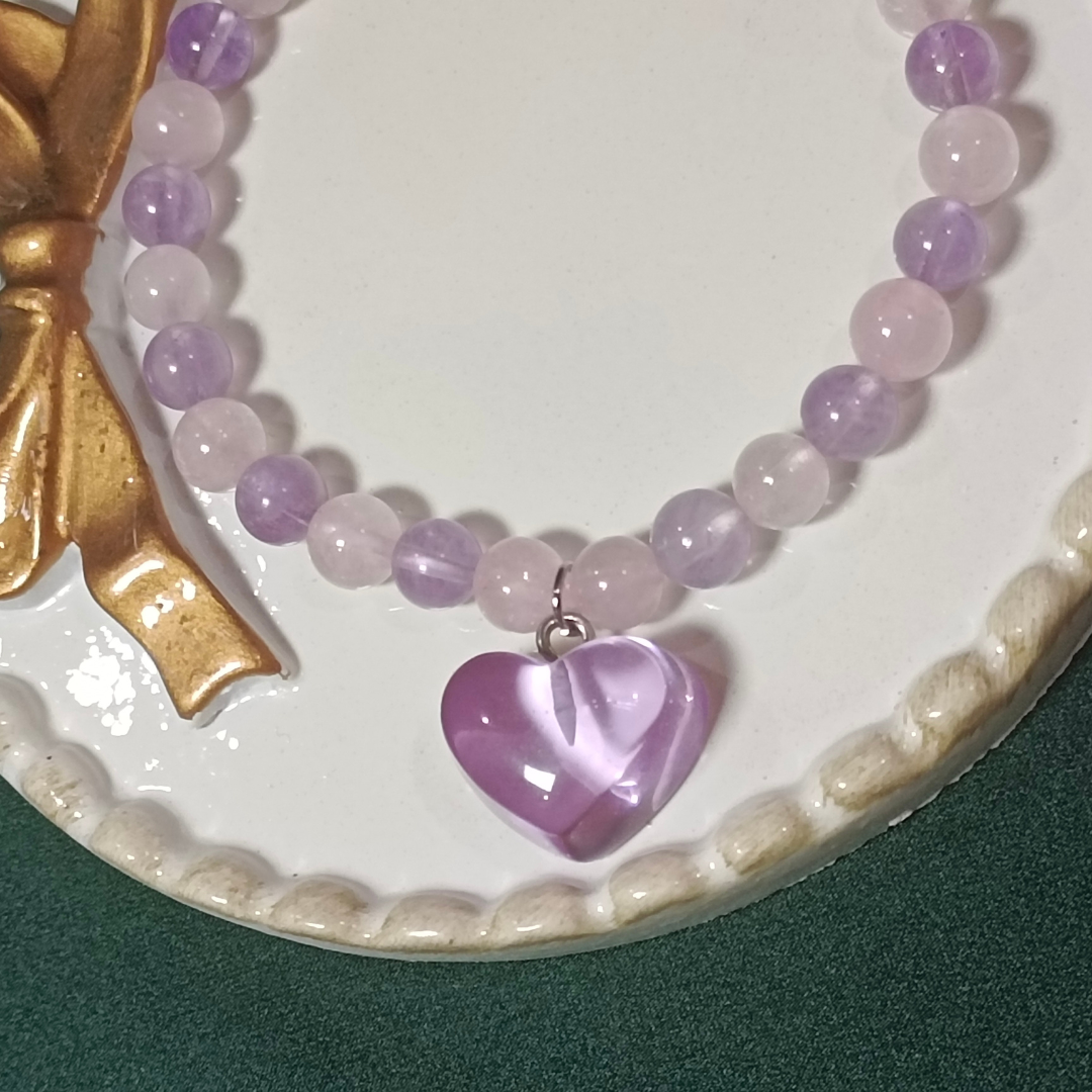 Bubblegum Heart Bracelet - Amethyst & Rose Quartz