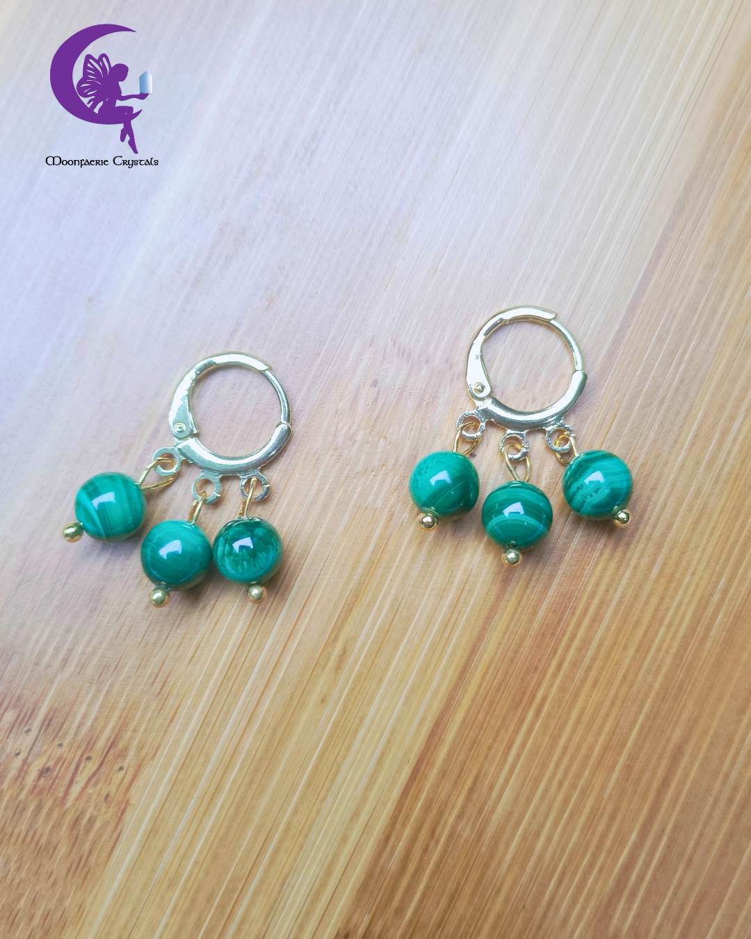 Triple Malachite Huggie Hoop Earrings
