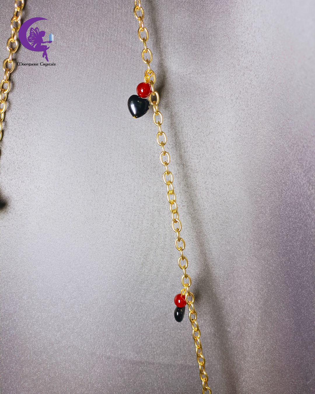 Club Heartbeat Handbag Charm Chain – Heart Black Obsidian & Carnelian The Ultimate Nightlife Accessory