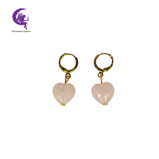 Heart-Shaped Rose Quartz Leverback Earrings