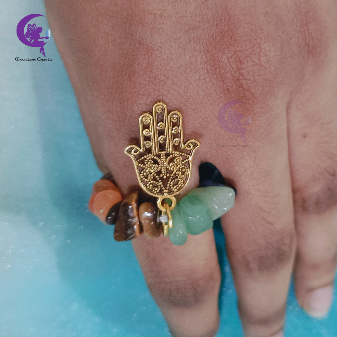 7 Chakra Crystal Hamsa Ring