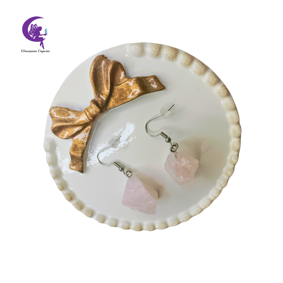 Raw Rose Quartz Dangle Earrings