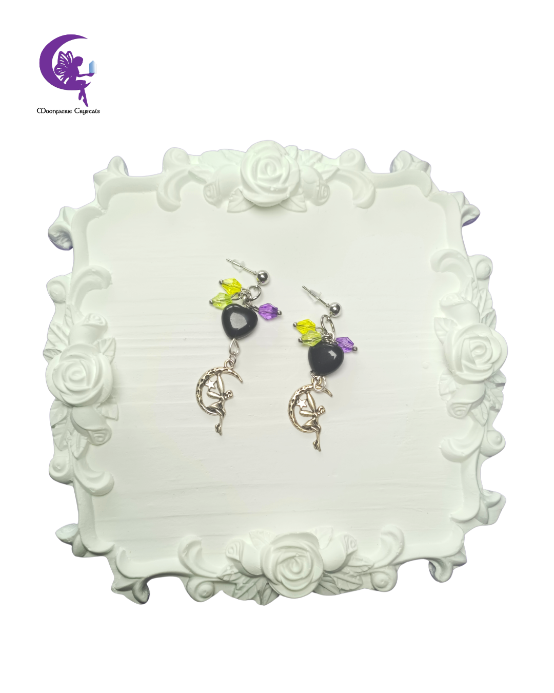 Black Obsidian Neon Fairy Earrings