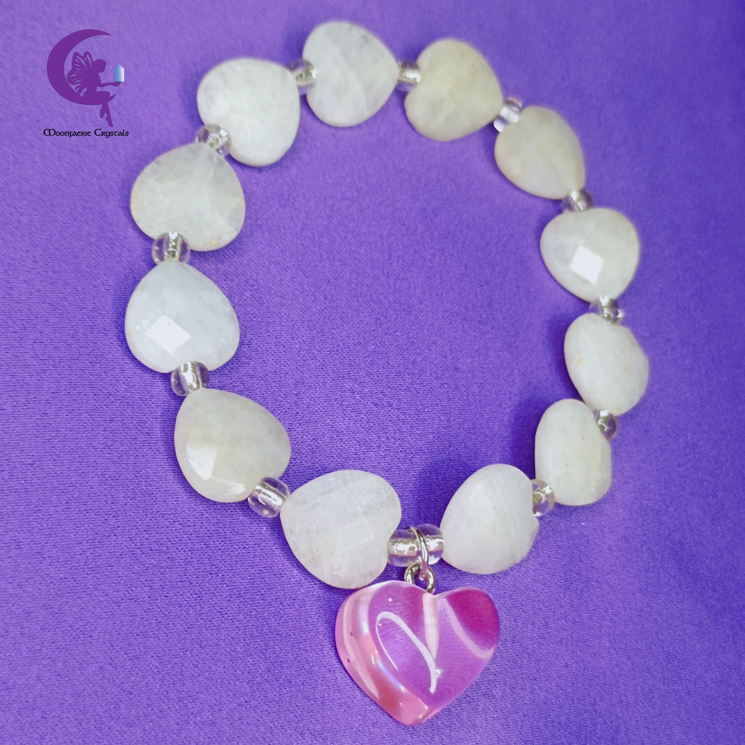 Rainbow Moonstone Faceted Heart Bracelet