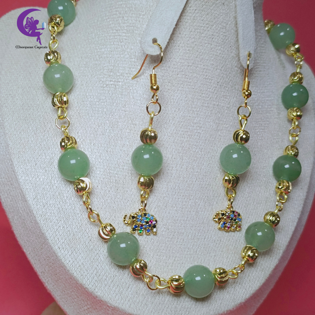 Green Aventurine Fortune Elephant Jewelry Set