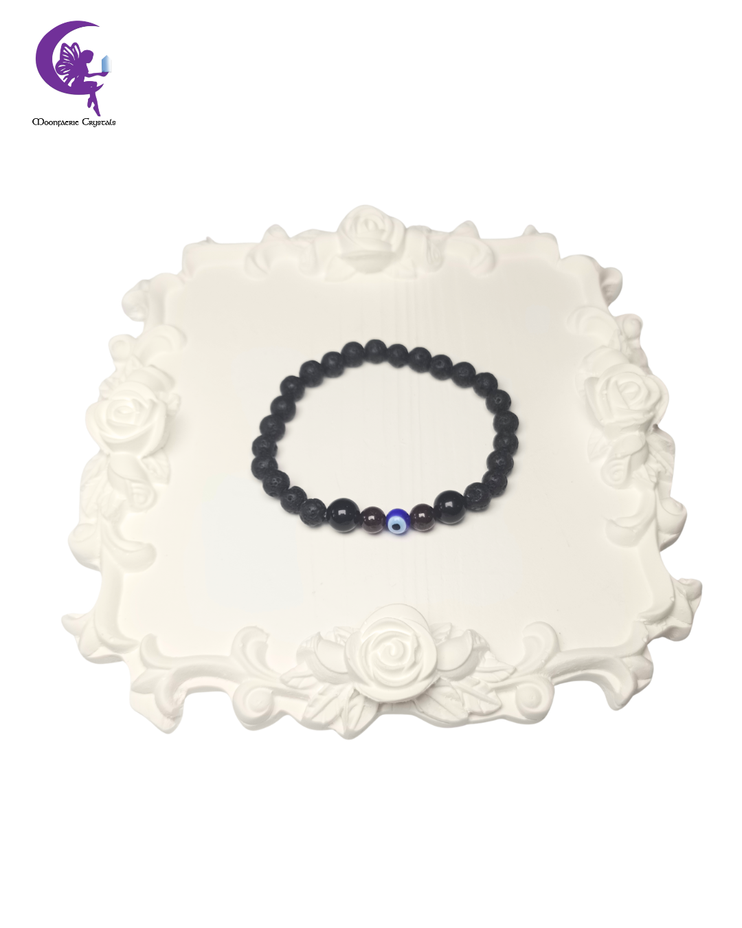 Molten Core Anchor Bracelet- Lava Rock, Black Obsidian, Garnet & Evil Eye