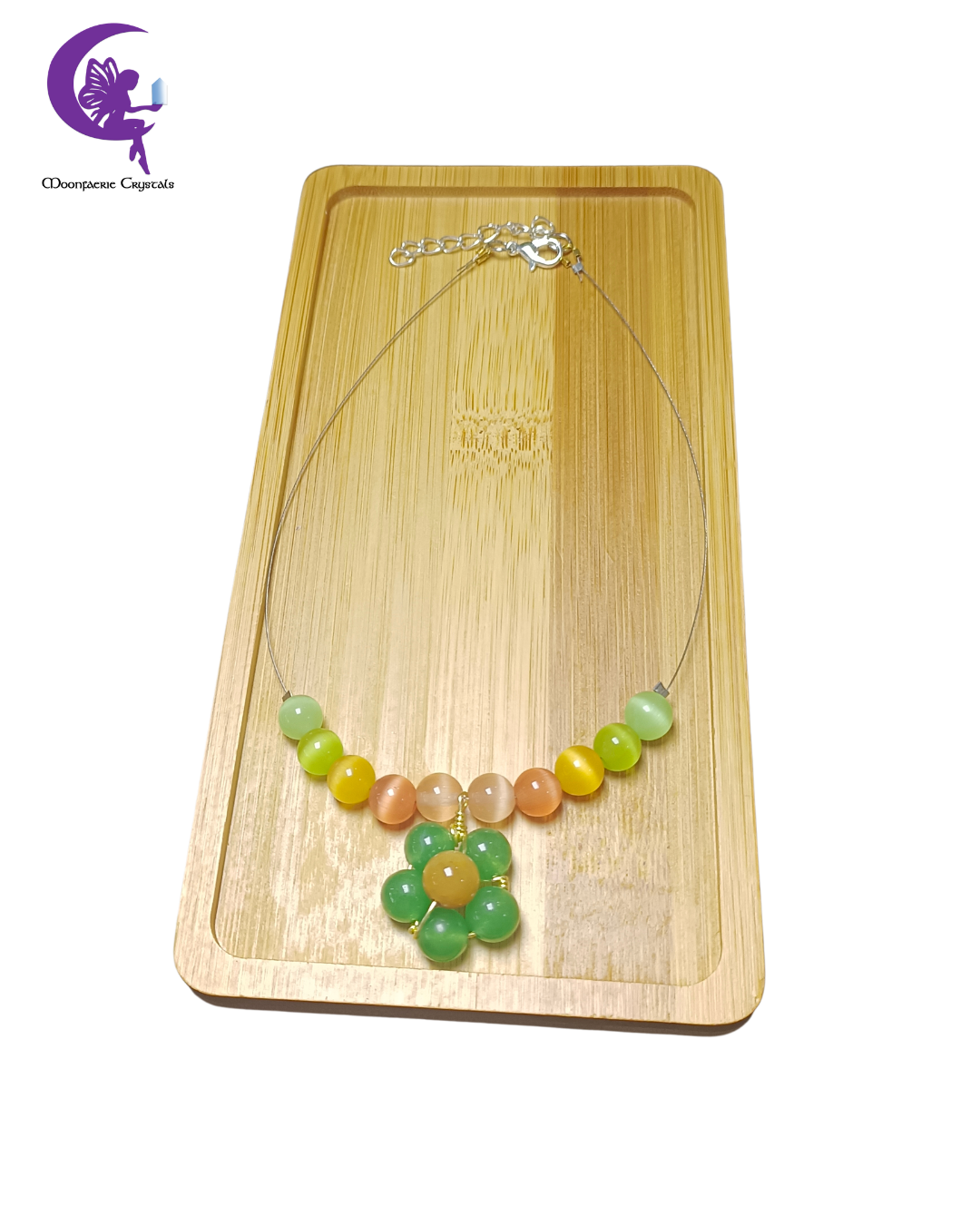 Luminous Soil Flower Choker - Green Aventurine, Yellow Topaz & Cat-Eye Beads