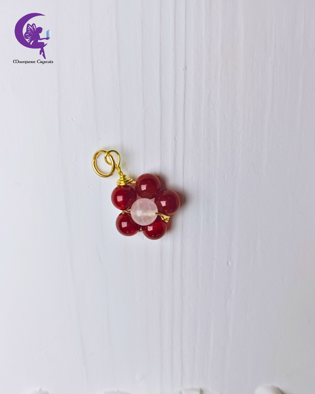 Carnelian Rose Quartz Healing Flower Pendant