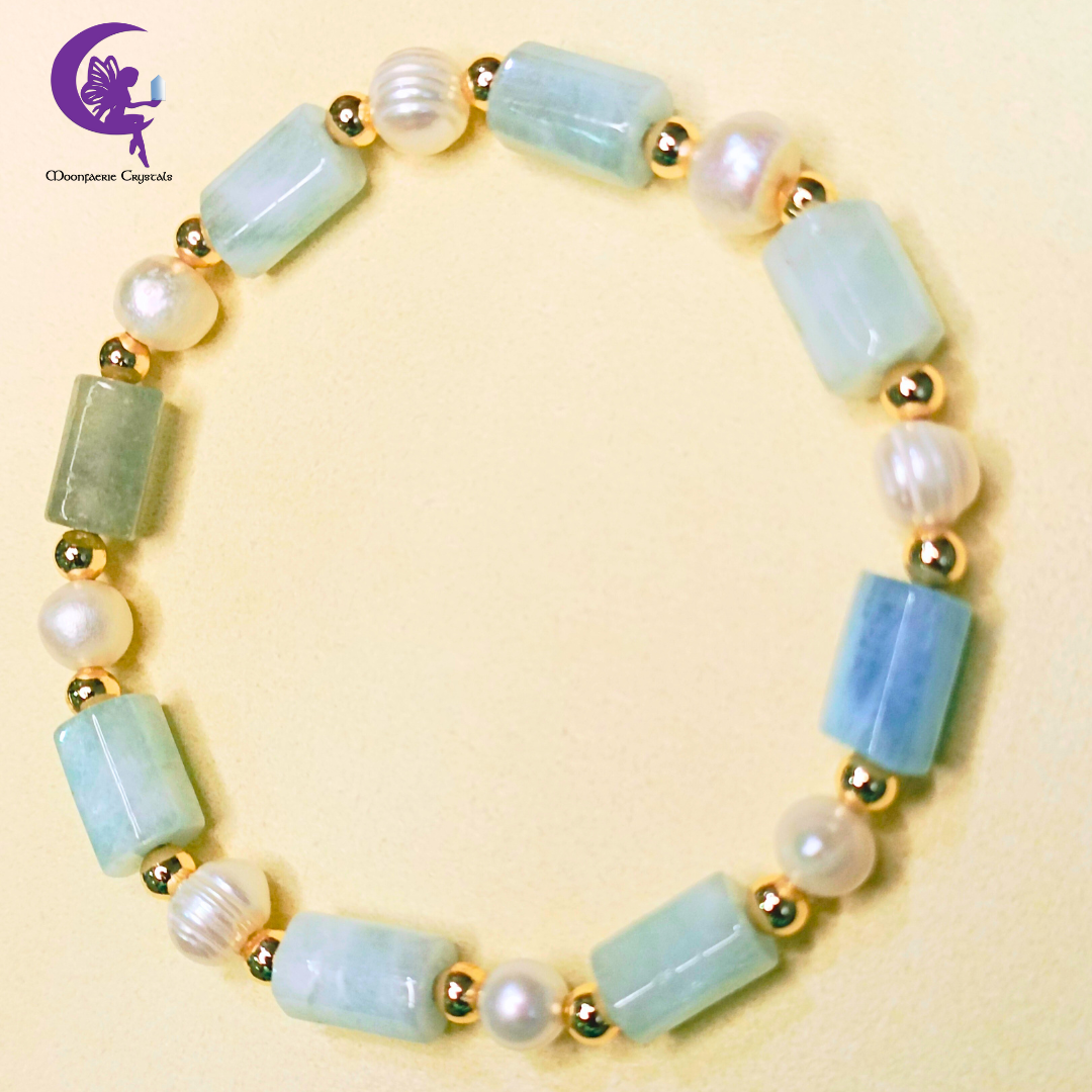 Aquamarine Regal Elegance Bracelet - Gemstone Meets Pearl