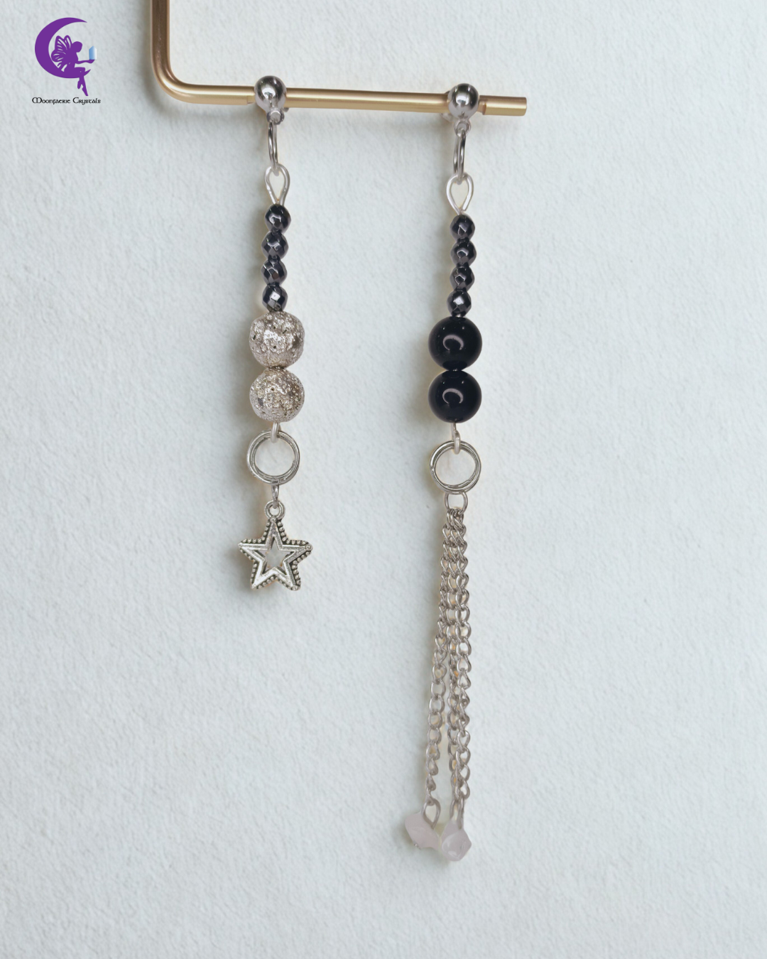 Electric Soul Earrings – Lava Rock, Clear Quartz & Black Obsidian