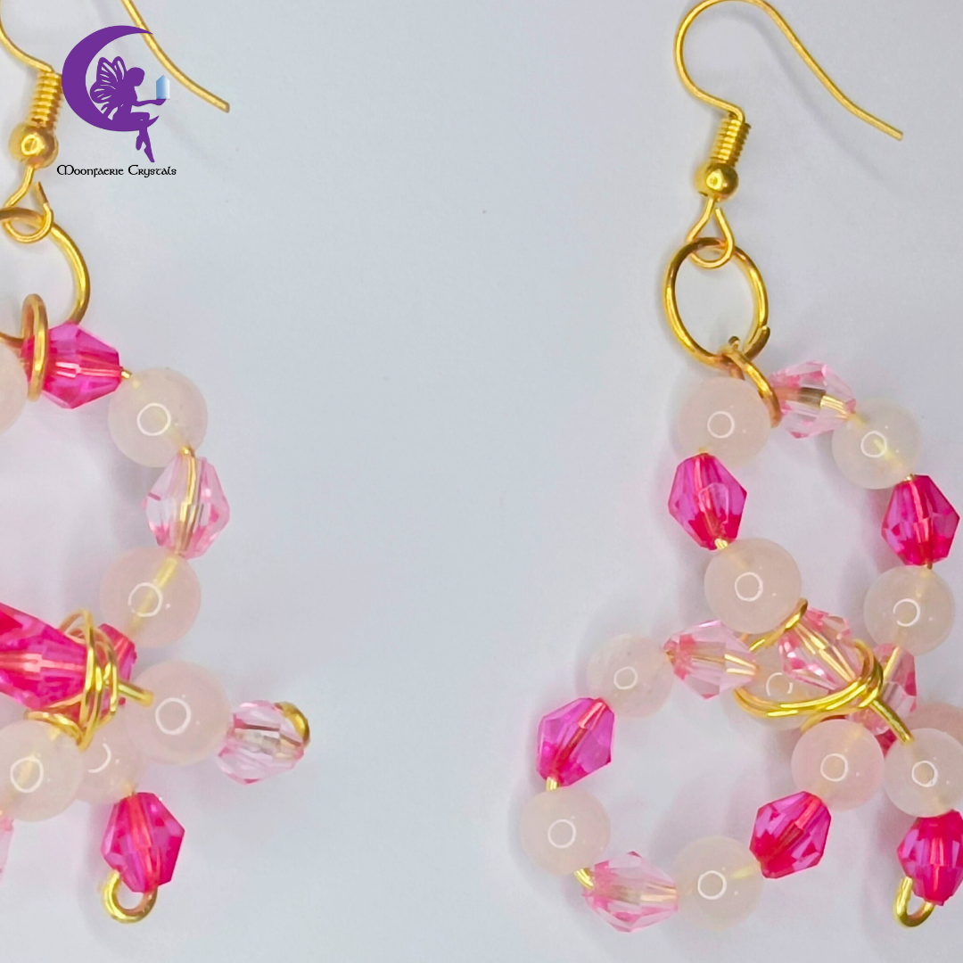 Sparkly Pink Ribbon Dangling Earrings