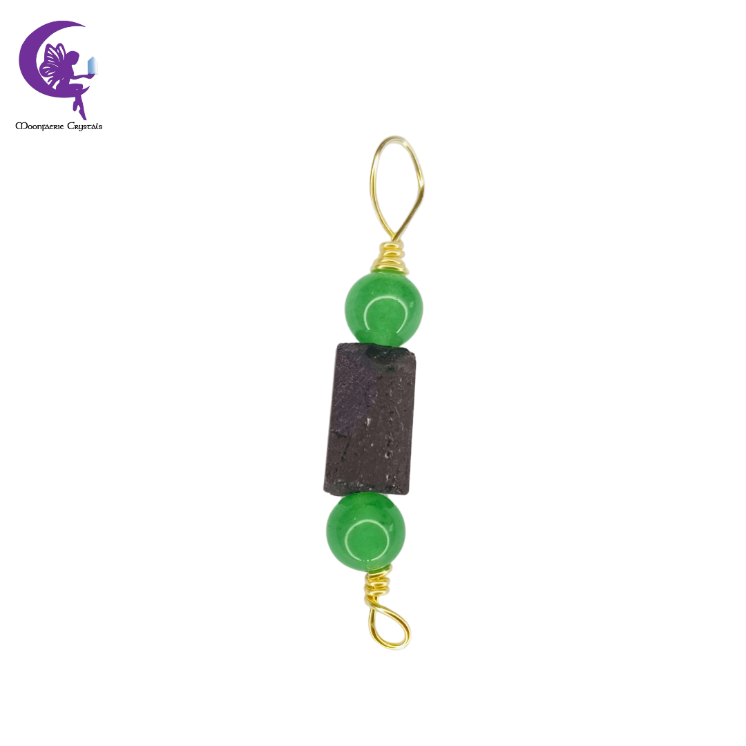 Green Aventurine & Raw Black Tourmaline Pendant