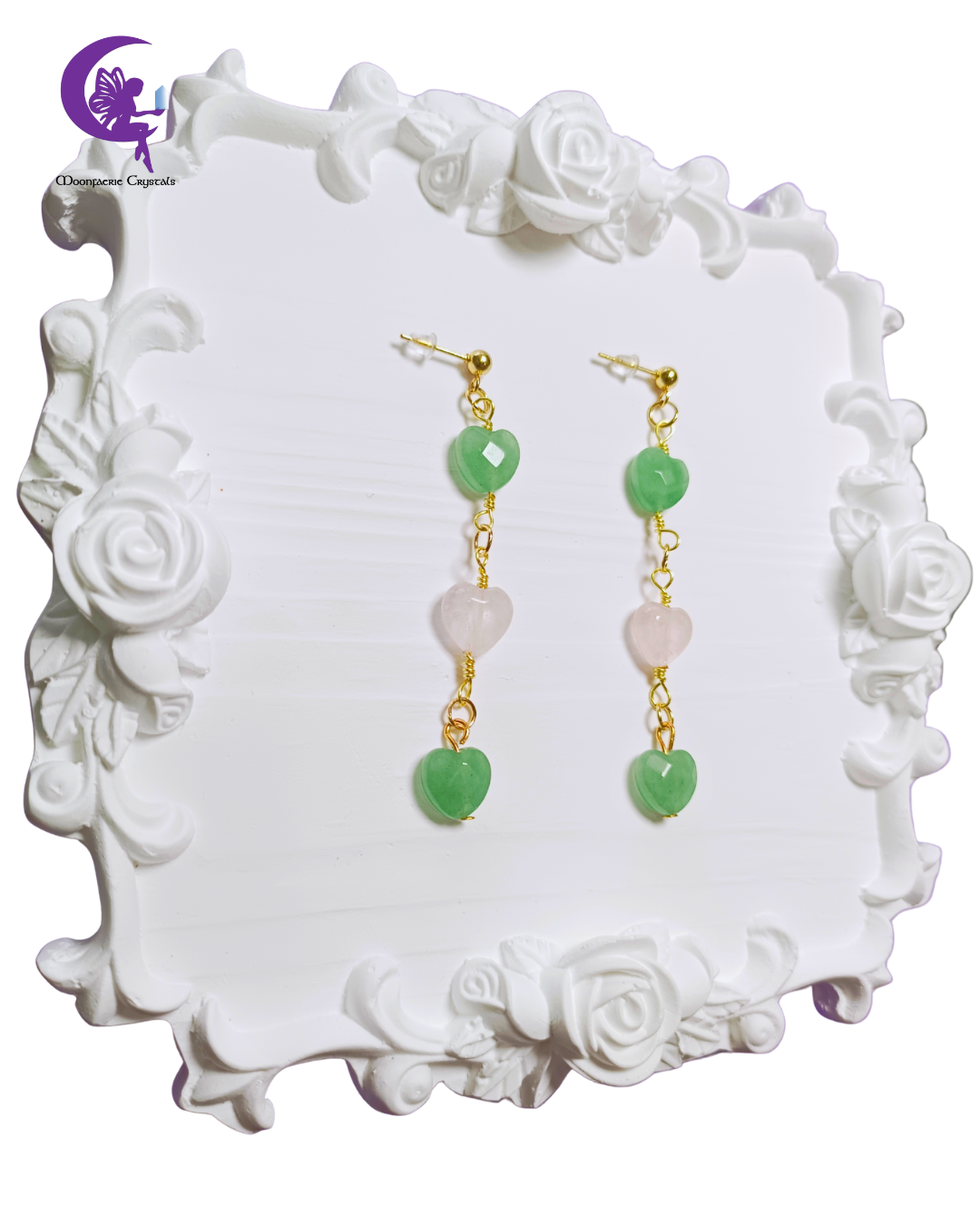 Heart Alignment Earrings - Rose Quartz & Green Aventurine