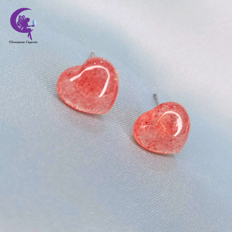 Heart Strawberry Quartz Stud Earrings 🍓💖