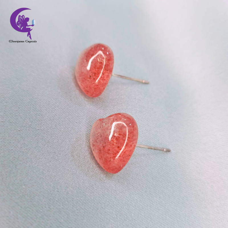 Heart Strawberry Quartz Stud Earrings 🍓💖