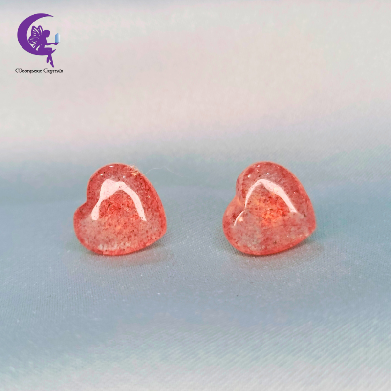 Heart Strawberry Quartz Stud Earrings 🍓💖