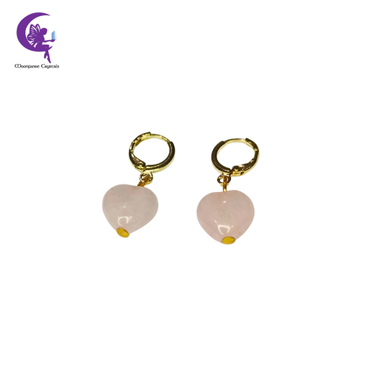 Heart-Shaped Rose Quartz Leverback Earrings