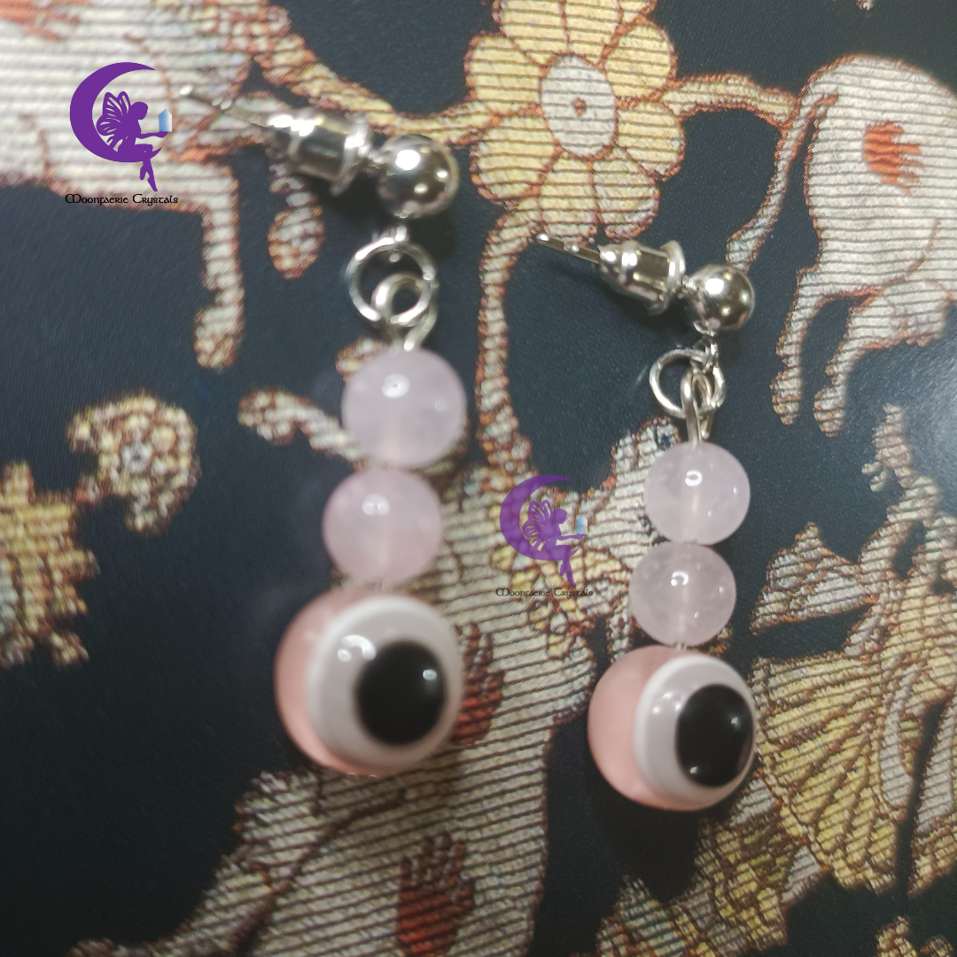 Rose Quartz + Pink Evil Eye Earrings