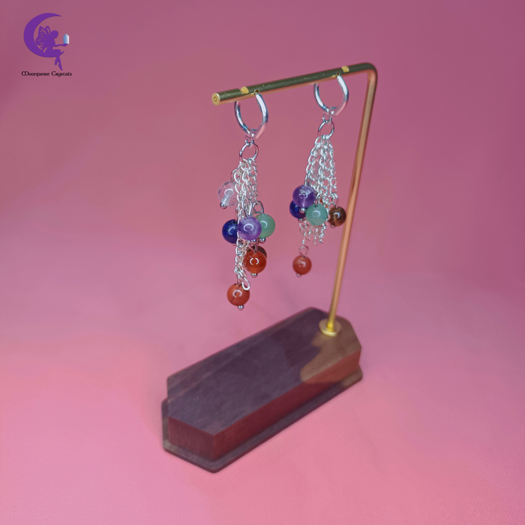 Elvis Rock ‘n’ Roll 7 Chakra Gemstone Chains Leverback Earrings