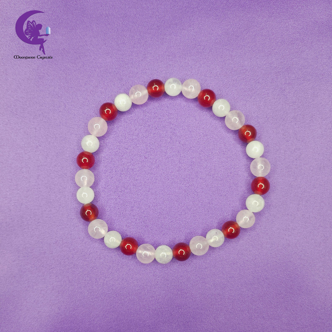 Sacred Rose Flame Bracelet - Carnelian, Rose Quartz & Moonstone