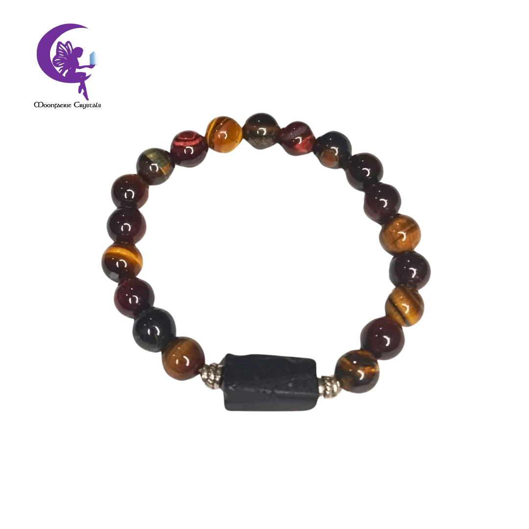 Tiger's Eye & Raw Black Tourmaline Bracelet