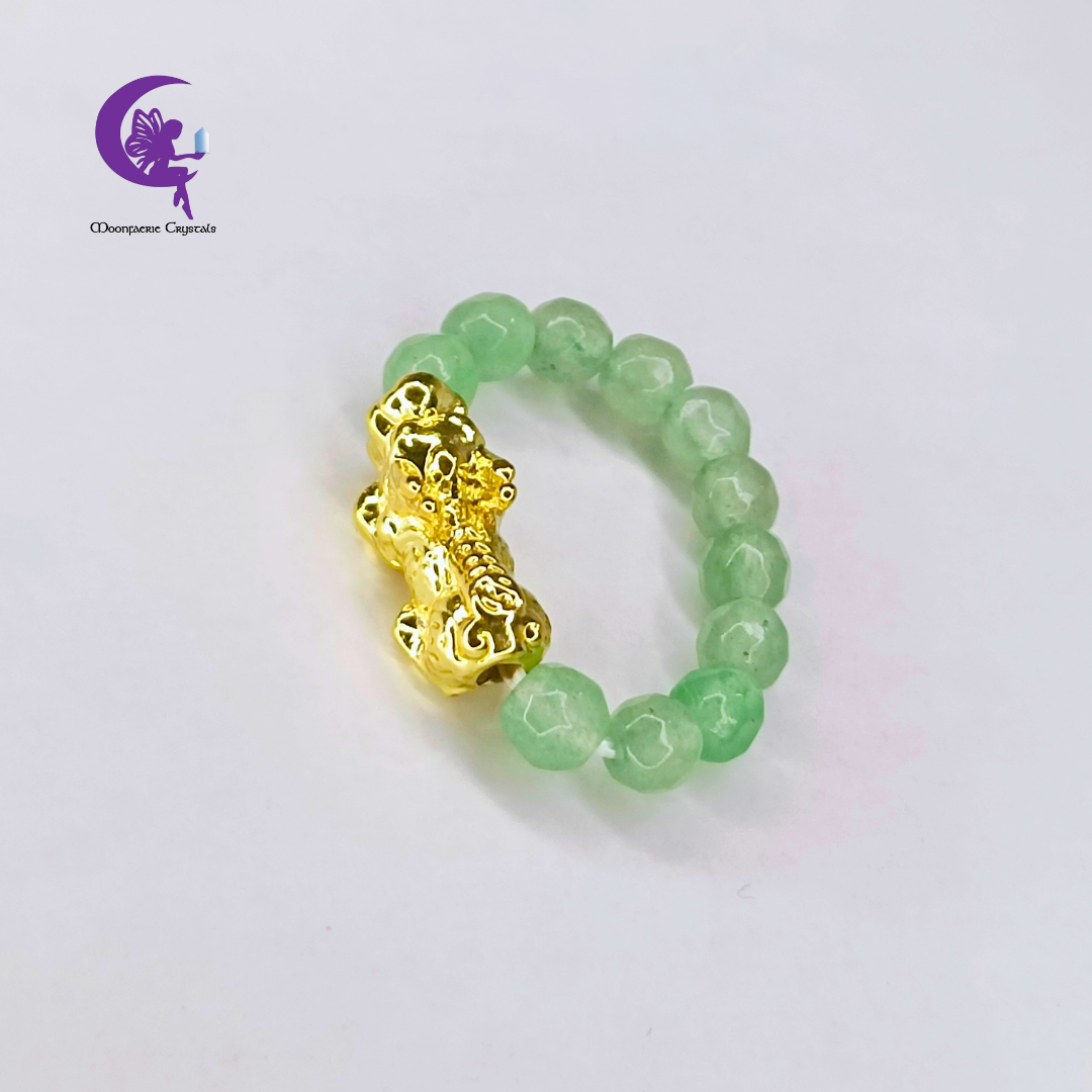 Moonfaerie Green Aventurine & Pi Xiu Sacred Wealth Vault Ring
