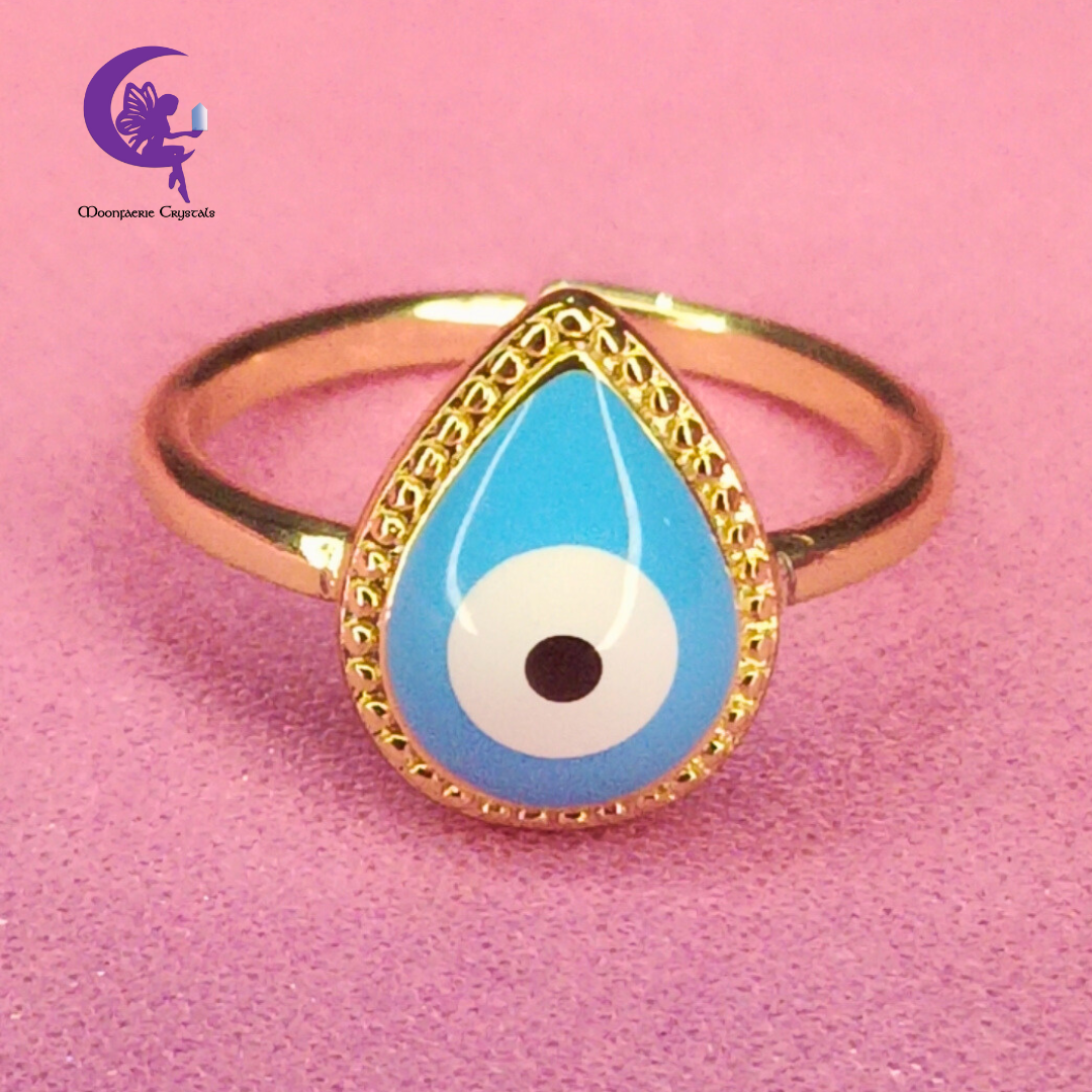 Evil Eye Tear Drop Adjustable Ring