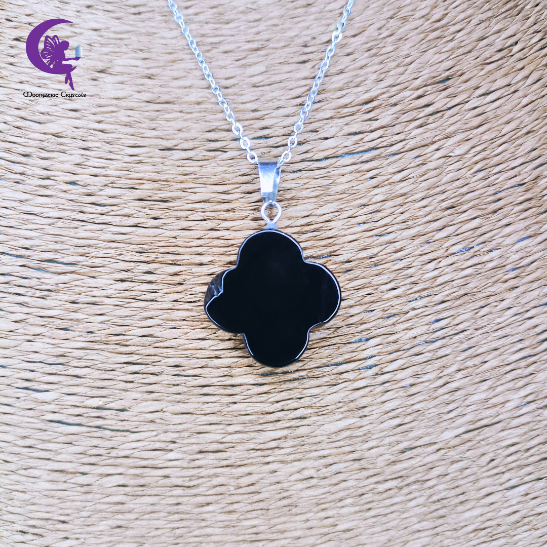 Black Obsidian Four Leaf Clover Necklace