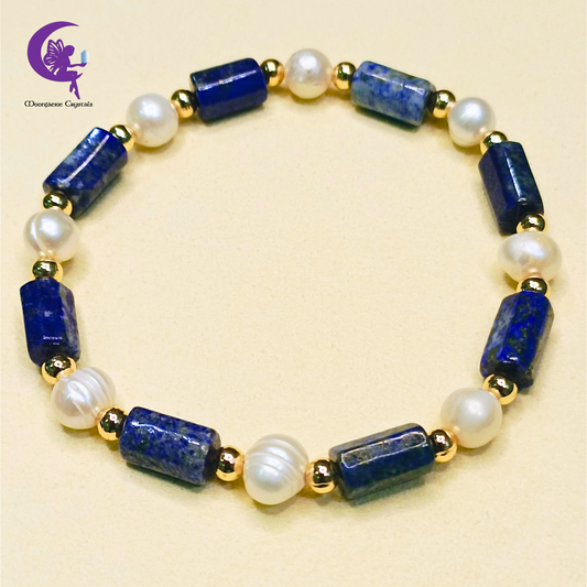 Lapis Lazuli Regal Elegance Bracelet - Gemstone Meets Pearl