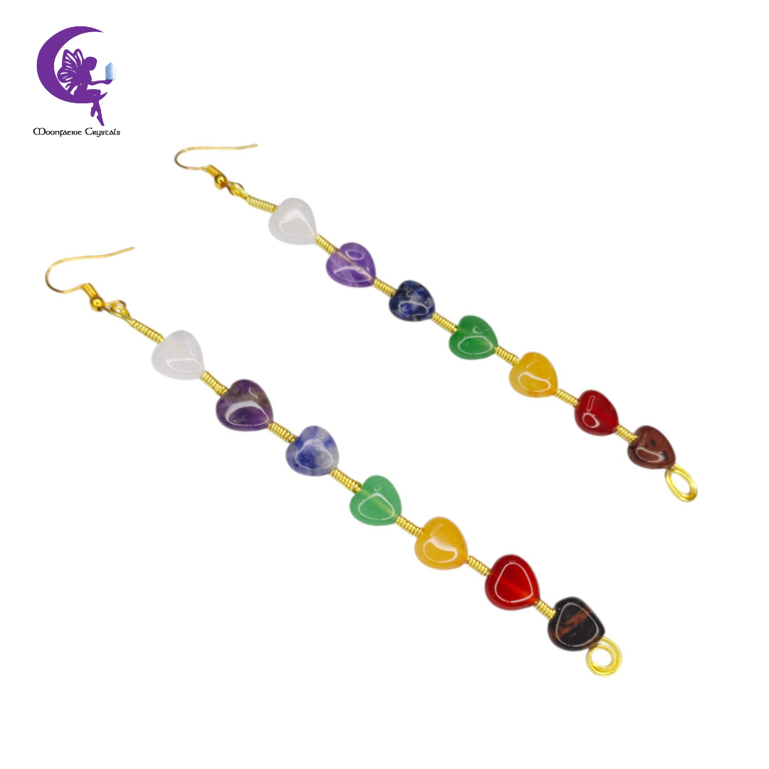 7 Chakra Rainbow Hearts Dangling Earrings