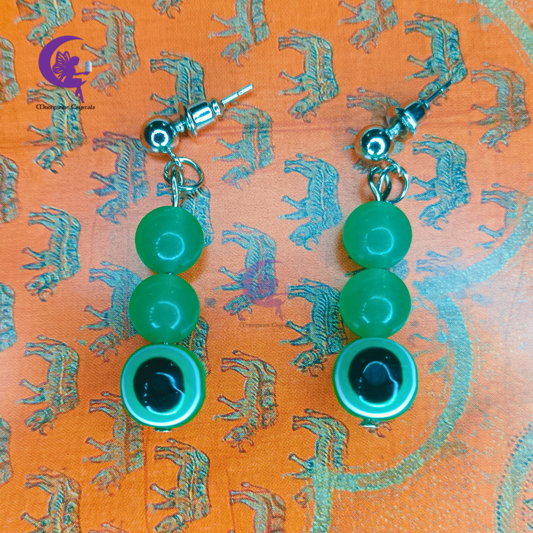 Green Aventurine + Dark Green Evil Eye earrings