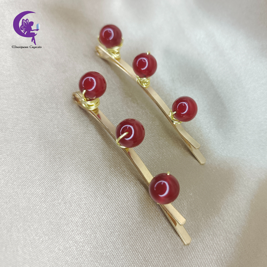 Carnelian Gemstone Beads Light Gold Hair Pins: Premium High-Vibrational Hair Accessories