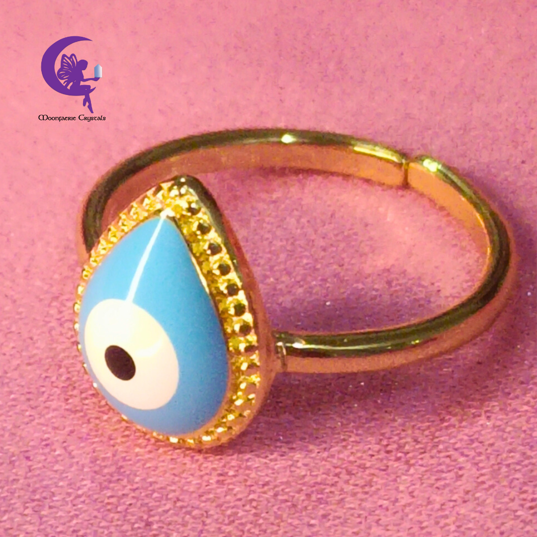 Evil Eye Tear Drop Adjustable Ring