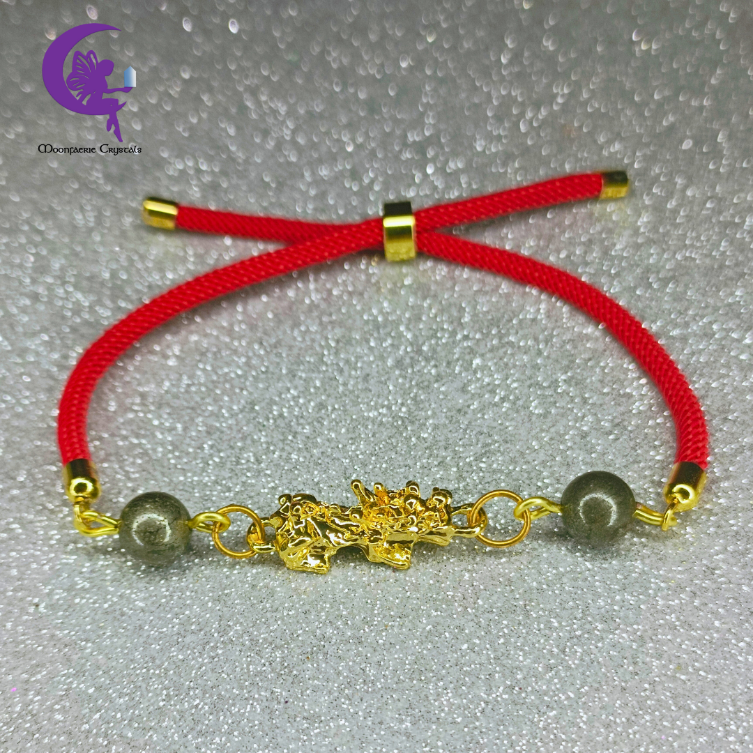 Sacred Thread of Abundance: Red - Pi Xiu Bracelet featuring Pyrite