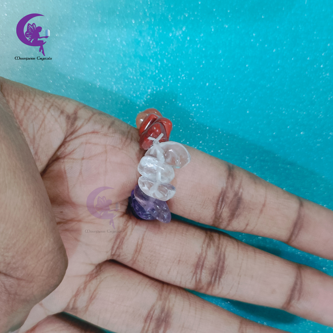 7 Chakra Crystal Hamsa Ring