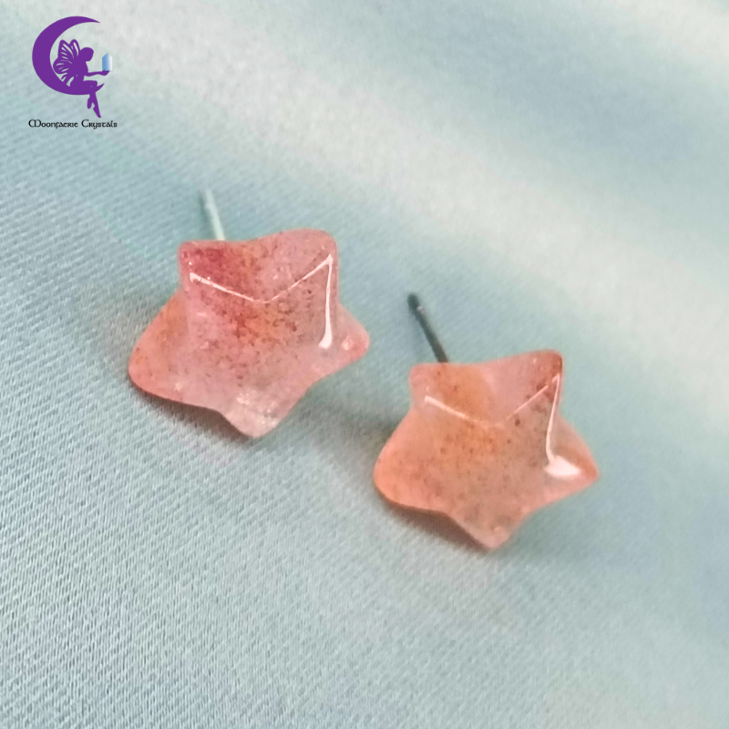 Strawberry Quartz Star Stud Earrings