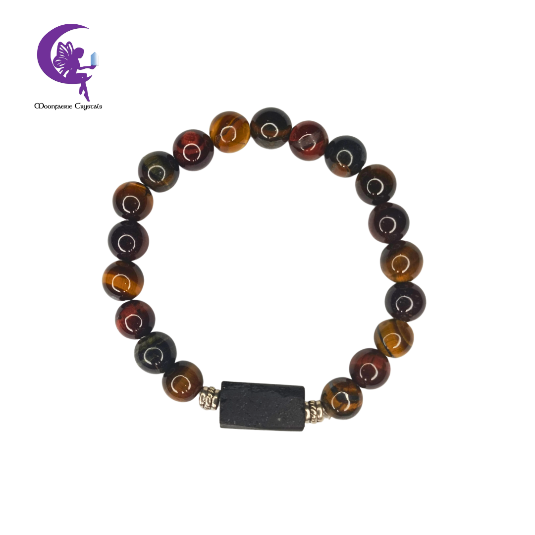 Tiger's Eye & Raw Black Tourmaline Bracelet