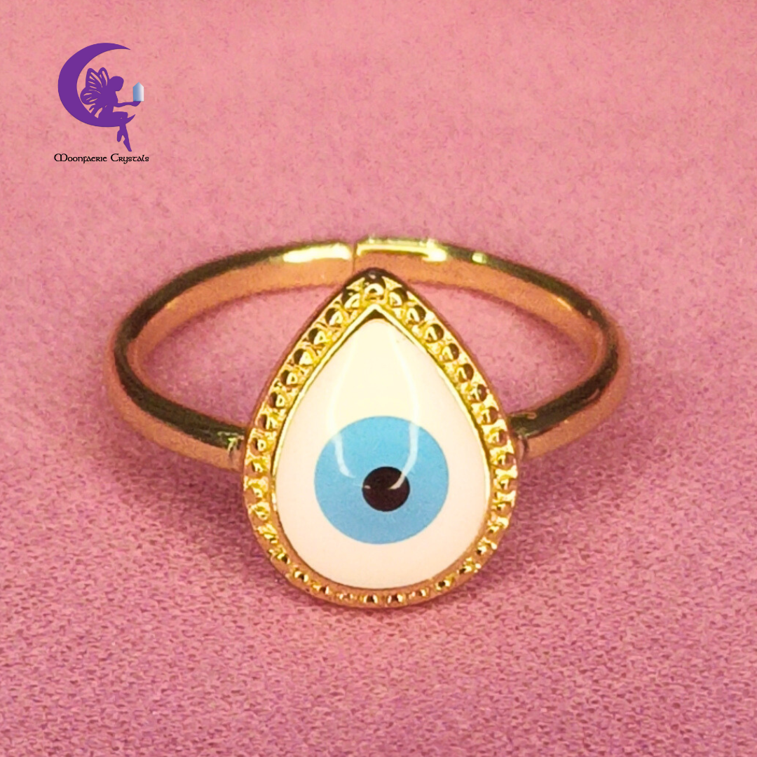 Evil Eye Tear Drop Adjustable Ring