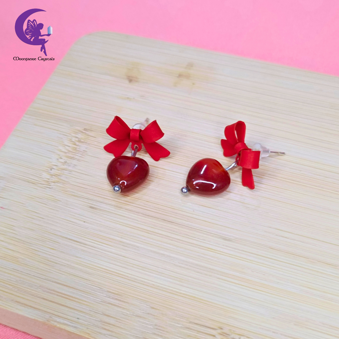 Carnelian Bowknot Heart Earrings