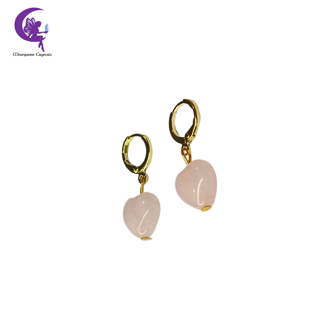 Heart-Shaped Rose Quartz Leverback Earrings